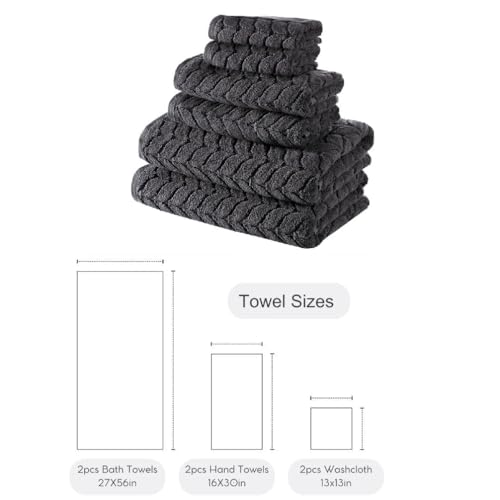 BAGNO MILANO Certified Organic Turkish Cotton Bath Towels, Luxury Jacquard Absorbent, Ultra Soft-Plush Organic Towel Set (Charcoal, Towel Set of 6) - color: Charcoal