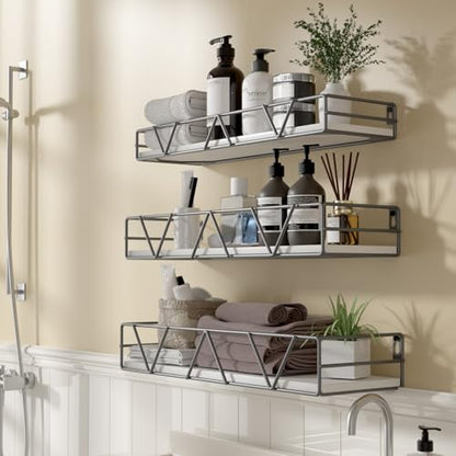 Floating Shelves Set of 3, Wood Wall Shelf, Farmhouse Shelf for Bedroom | Wall Mounted Floating Shelf for Living Room, Bedroom, Bathroom, Kitchen, Office - color: Grey