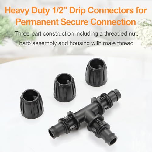 12 Pieces 1/2 Inch Drip Irrigation Tee Fittings, 1/2'' Drip Line Barbed Locked Tee Connectors for 1/2 Inch Irrigation Tubing (1/2" ID x 0.650" OD) Anti-leak 3-Way Irrigation System Parts - size: 1/2" Nut Tee 12 Pcs