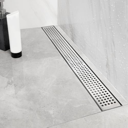 Neodrain 30" Linear Shower Drain, Brushed 304 SS Bathroom Linear Drain,cUPC | Brushed Nickel Shower Drain with Quadrato Grate& Adjustable Feet, Long Rectangle Shower Floor Drain in Bathroom, Balcony etc - color: Brushed Nickel, size: 30 In