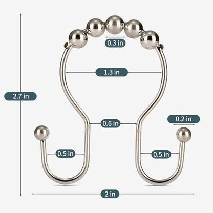 Shower Curtain Hooks, OEH Shower Curtain Rings, Metal Shower Curtain Rings Rust Proof, Smooth Gliding Metal Shower Curtain Hooks Rust Proof, Double Double Shower Rings for Curtain, 12 Pcs, Nickel - color: Nickel, size: Classic Double Hooks