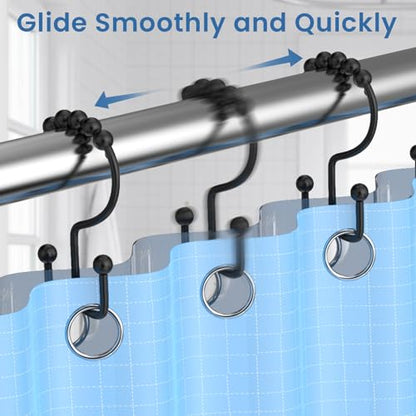 Black Shower Curtain Hooks Double Sided with Roller Balls | for Bathroom Rods, for Shower Curtain and Liner, Smooth Gliding, Rustproof Metal, Set of 12 Hooks - color: Black