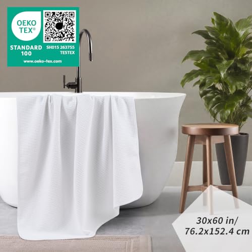 POLYTE 380 GSM Poly Blend Microfiber Quick Dry Waffle Bath Towel, 30x60 in | 2 Pack, Oversize, Lint Free, Body Towel - color: White
