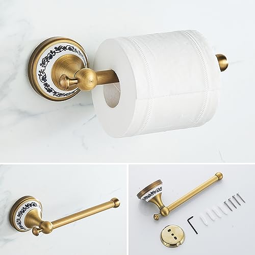 Antique Bronze Bathroom Hardware Set,Adjustable Towel Rack, Toilet Roll Paper Holder,Hand Towel Holder,Hook, Bathroom Accessories Set Wall Mounted,Porcelain Design - color: 4-piece Set