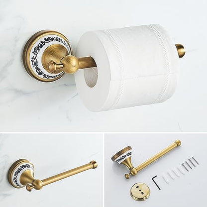 Antique Bronze Bathroom Hardware Set,Adjustable Towel Rack, Toilet Roll Paper Holder,Hand Towel Holder,Hook, Bathroom Accessories Set Wall Mounted,Porcelain Design - color: 4-piece Set