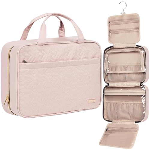 NISHEL Travel Toiletry Bag for women, Portable Hanging Organizer for Family-Sized Shampoo, Conditioner, Brushes Set, Makeup Accessories, Extra Large Size, Pink | for Travel-Sized Shampoo, Conditioner, Brushes Set, makeup Accessories, Extra Large Size, Pin