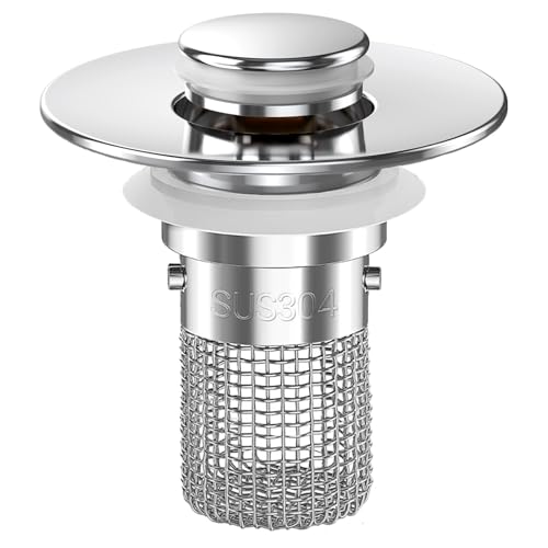 Bathroom Sink Drain Strainer, Pop-up Sink Drain Strainer with Removable Stainless Steel Strainer Basket Hair Catcher, Bathroom Sink Strainer for Bathroom Sink Stopper Replacement(1PCS) - color: Sliver-1