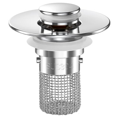 Bathroom Sink Drain Strainer, Pop-up Sink Drain Strainer with Removable Stainless Steel Strainer Basket Hair Catcher, Bathroom Sink Strainer for Bathroom Sink Stopper Replacement(1PCS) - color: Sliver-1