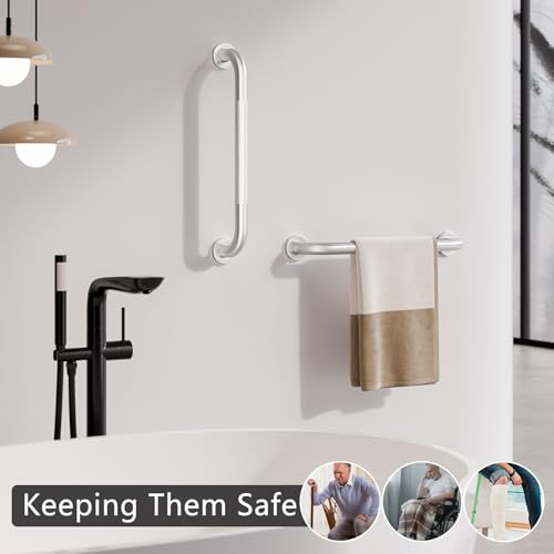 2 Pack Grab Bars for Bathtubs and Showers, NEWRAIN 16 Inch Stainless Steel Wall Bathroom Shower Handle, Anti Slip Brushed Nickel Safety Bars Toilet Handicap Elderly Senior Assist Bath Saft Hand Rail - color: Brushed Nickel