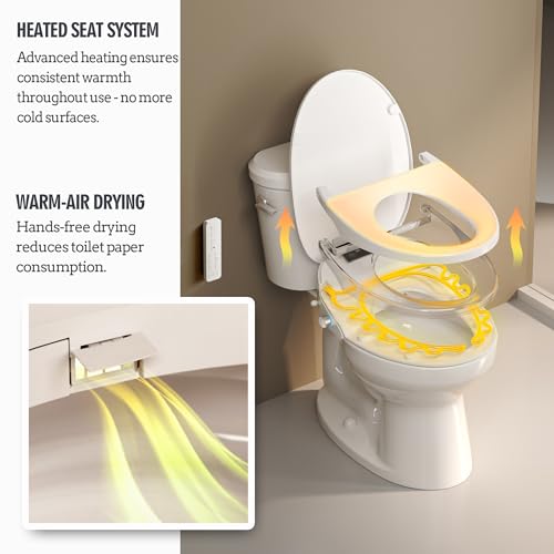 WLJBIDET Toilet Seat Bidet with Warm Water and Drying, O80KL - Elongated | Remote Control, Multiple Cleaning Modes, Adjustable Temperature, Soft Close Lid, LED Display, Nightlight