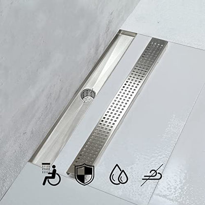 24 inch Linear Shower Drain Brushed Silver with Grate Removable | Square Hole Panel,AISI 304 Stainless Steel Fast Drainage Rectangle Hidden Shower Trench,Detachable Hair Catcher,Leveling Feet - color: Stainless Steel, size: 24 inch+No Base