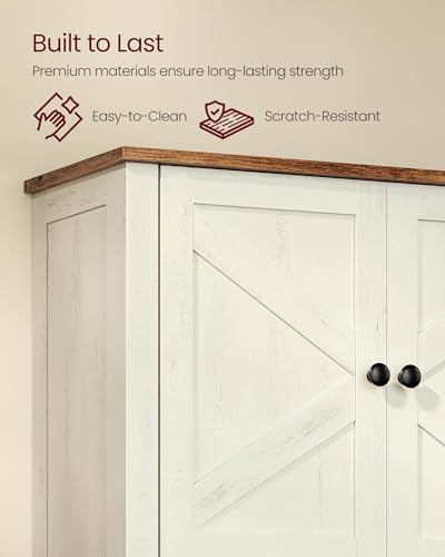 VASAGLE LIRY Collection - Bathroom Wall Cabinet, Farmhouse Wall-Mounted Medicine Storage Cabinet with 2 Barn Doors, Adjustable Shelf, Towel Bar, 7.9 x 18.1 x 24 Inches, Rustic White UBBK132W01S - color: Rustic White, style: 2Doors（24"H）