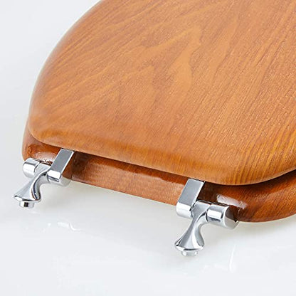 Angel Shield Durable Wood Veneer Natural Toilet Seat Metal Hinged Easy Clean Anti-scratch American Standard(Elongated,Wood Color) - color: Wood, size: Elongated-18.5”