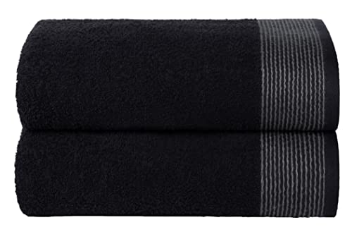 BELIZZI HOME Ultra Soft 2 Pack Oversized Bath Towel Set, 28x55 inches, 100% Cotton, Large, Absorbent, Quick Dry, Lightweight, Ideal for Gym, Travel, Camp, Pool - Black - color: Black