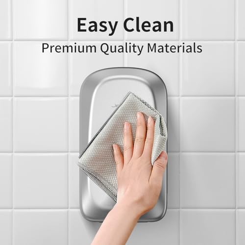 JETWELL Automatic Touch-Less Wall Mount Hand Soap Dispenser Liquid Drop Battery Operated, Brushed Stainless Steel Cover Large Capacity 34OZ/1000ML for Kitchen Home Commercial Bathroom | Brushed Cover, Large Capacity, Battery Powered, Liquid Soap, Commerci