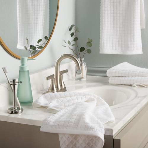 Town & Country Everyday 4-Piece Textured Windowpane Hand Towel Set, 20x30-Inch, 100% Cotton, Plush & Absorbent 550GSM, White - color: White