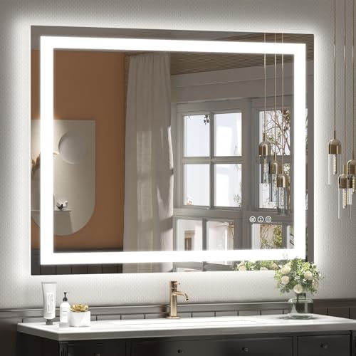 40x36 LED Lighted Bathroom Mirror for Vanity Wall | Front Light and Backlit, Anti-Fog, Memory, 3 Color, Tempered Glass, Dimmable, Rectangular, UL, Horizontal/ Vertical Mounted - color: Rectangular Led Bathroom Mirror, size: 40"L x 36"W