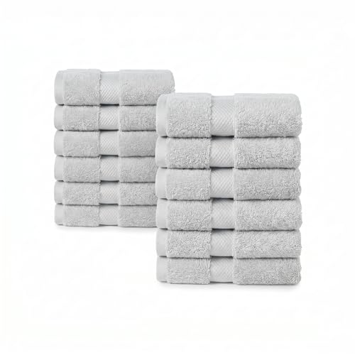Organic Cotton Wash Cloths, Feather-Touch, 12 Pack – Light Gray | Plush feather-touch quick-drying wash cloths, GOTS & Oeko-TEX, premium soft, absorbent, small hand & face towels & wash rags - color: Light Gray