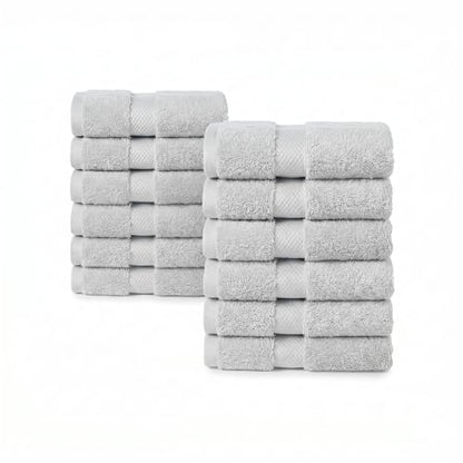 Organic Cotton Wash Cloths, Feather-Touch, 12 Pack – Light Gray | Plush feather-touch quick-drying wash cloths, GOTS & Oeko-TEX, premium soft, absorbent, small hand & face towels & wash rags - color: Light Gray