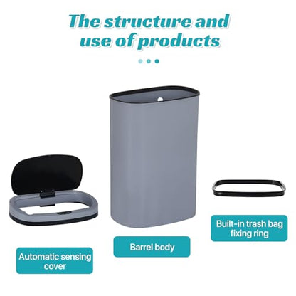 Dkeli 13 Gallon Trash Can Automatic Kitchen Trash Can 50 Liter Touch Free Garbage Can with Lid Brushed Waste Bin for Home Office Bedroom Bathroom, Gray - color: Gray, size: 15 x 10 x 24 inches