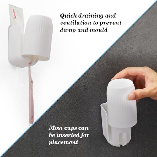 Toothbrush Holders for Bathrooms Toothbrush Holders Wall Mounted BPA-Free Tooth Brush Holder with Toothbrush Cup Drilling-Free (White) - color: White