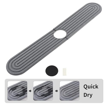 dophee Diatomite Fast Drying Stone Faucet Mat for Kitchen Sink, Dark Grey | Sink Tray Faucet Splash Guard Absorbent Mat for Bathroom Counter, 23.3"x3.9" - color: Dark Gray