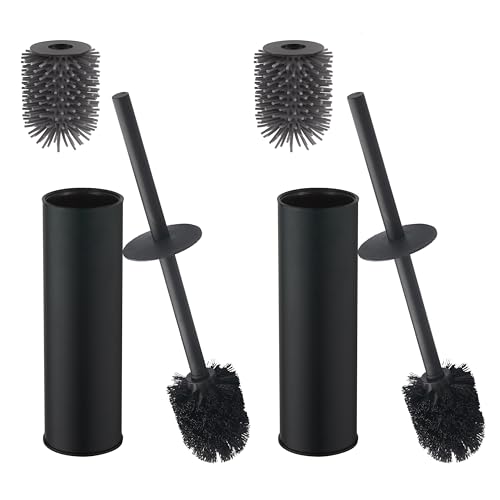 Toilet Brush and Holder,Stainless Steel Toilet Brushes for Bathroom with Holder 2pack Black - color: Matte Black