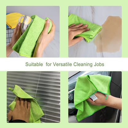 Premium 400 GSM Microfiber Cleaning Cloths, Ultra Absorbent Lint Free Towels, Thick Reusable Cleaning Rags for Kitchen, Car Wash, Glass, Stainless Steel & Household Cleaning, 6 Pack 12"x12" Green - color: Green
