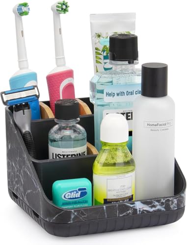Chintu Toothbrush Holders for Bathroom Counter Organizer - 6 Slots Tooth Brushing Holder for Family Kids, Electric Toothbrush and Toothpaste Holder for Vanity Countertop Storage Black Marble - color: Black Marble