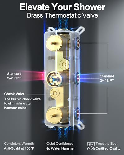 3-Function Thermostatic Shower System with Dual Rainfall Heads, Handheld Sprayer Brushed Gold - color: Brushed Gold