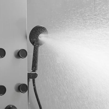 Rainfall Shower Head Shower Tower System Adjustable Head 9 Inch Round,Stainless Steel with 6 Body Jets Massage, 3 IN 1 Bathroom Shower Wall Mount, Brushed Nickel and Black - color: Brushed Nickel with Black