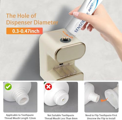 Automatic Toothpaste Dispenser, Electric Toothpaste Dispenser Multi-Function, Toothbrush Cleaner Wall Mounted with 3 Brush Slots, Toothbrush Organizer and Holder for Bathroom (Beige) - color: White