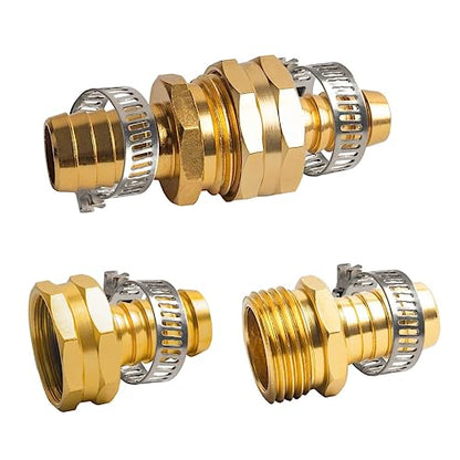 Hourleey Garden Hose Repair 1/2 Inch, Aluminum Mender Hose Connector Fitting with Clamp, Fit 1/2" Male & Female Hose Connector, 3 Sets - size: 1/2" - 3 Set