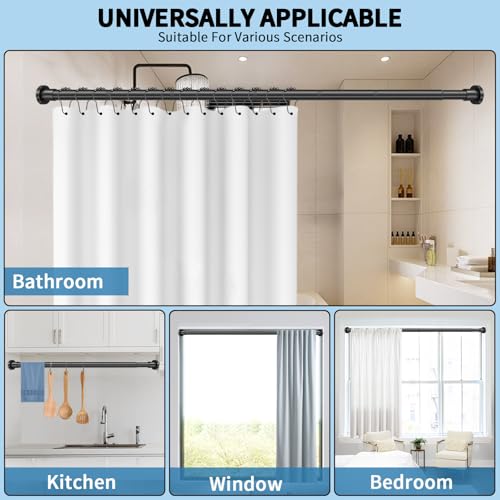 ZYRW Black Shower Curtain Rod 36-84 Inches (3-7ft) Non Rust Adjustable Shower Rod Spring Tension Non Slip No Drilling Stainless Steel Shower Rods for Bathroom Window - color: Matte Black, size: 36"-84"