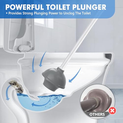 LOVLOY Toilet Plunger and Brush with Holder, Bowl Brush and Heavy Duty Toilet Plunger Set with Ventilated Holder, 2-in-1 Toilet Brush and Plunger Combo for 5.3-inch Toilet Drain New Pack (White, 1) - color: White
