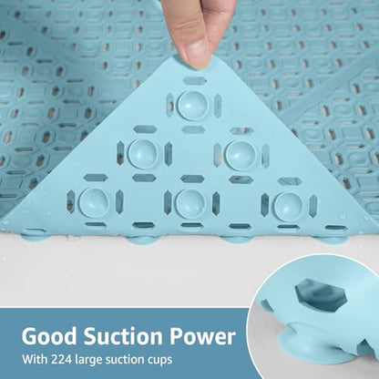 Yolife Square Shower Mat, 27" x 27" Shower Mat with Drain Hole in Middle | Extra Large Soft TPE Non Slip Shower Mats for Inside Shower, Anti Slip Washable Shower Floor Mat with Suction Cups, Blue - color: Blue
