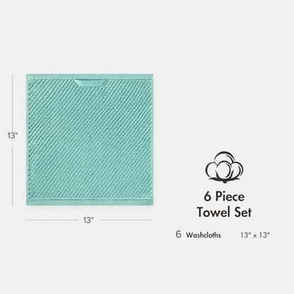 Madison Park 100% Zero Twist Cotton 6 PC Bathroom Washcloth Set, Turquoise | 13" x 13" Bath Face Towels, 500 GSM Diagonal Ribbed Wash Cloths, Soft, Quick Dry, Highly Absorbent, Durable, Modern, OEKO TEX - color: Turquoise, size: 6 Piece Washcloth Towel Se