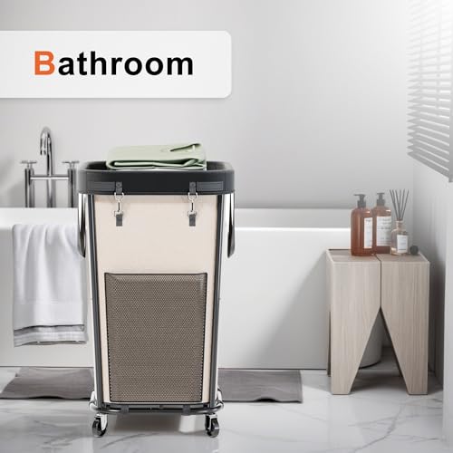 Laundry Basket with Wheels Rolling Laundry Basket, Removable Laundry Bag Design for Daily Use in Bathrooms and Laundry Rooms (White, 160L) - color: New White