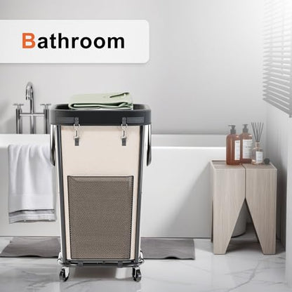 Laundry Basket with Wheels Rolling Laundry Basket, Removable Laundry Bag Design for Daily Use in Bathrooms and Laundry Rooms (White, 160L) - color: New White
