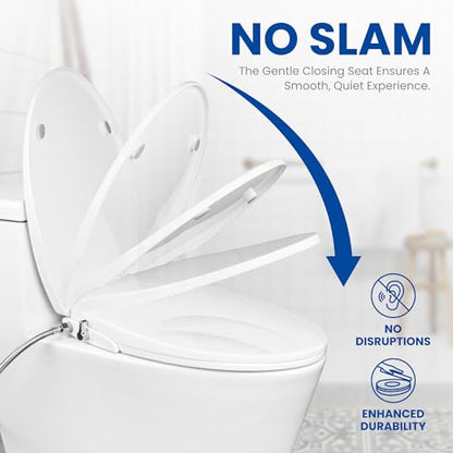 London Sunshine Elongated Bidet Toilet Seat, Non-Electric Dual Nozzle Bidet Seat with Soft Close Lid, Adjustable Water Pressure, Front & Rear Wash, Self-Rinse Nozzle, No Outlet Required