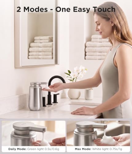 Newise Automatic Foam Soap Dispenser Touchless - 12.3 Oz, Stainless Steel | 2 Adjustable Dispensing Modes, Self-Cleaning, Rechargeable Dish and Hand Soap Dispenser for Kitchen and Bathroom Countertop - size: Foam