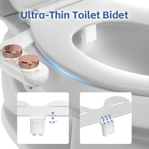 Bidet Attachment for Toilet Seat Water Pressure - Non Electric Bidets Self Cleaning Sprayer - Dual Nozzle Bidet Attachments Toilets Spray - Adjustable Bidets Wash Butt Cleaner for Bathroom Gifts - color: Rose Gold