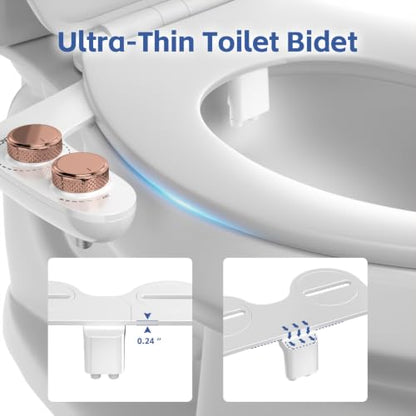 Bidet Attachment for Toilet Seat Water Pressure - Non Electric Bidets Self Cleaning Sprayer - Dual Nozzle Bidet Attachments Toilets Spray - Adjustable Bidets Wash Butt Cleaner for Bathroom Gifts - color: Rose Gold