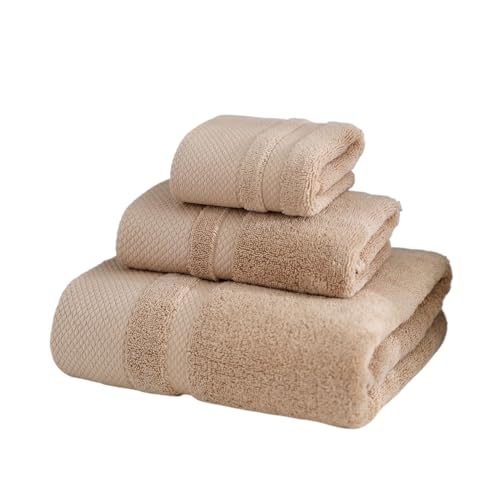Pure Cotton Thickened Bath Towel Set, Ultra-Soft Absorption Hotel-Grade Quality, 3-Piece Set with Bath Towel, Face Towel and Hand Towel, Multiple Colors (Khaki 140 * 70cm 100 * 50cm 35 * 35cm) - color: Khaki 140*70cm 100*50cm 35*35cm