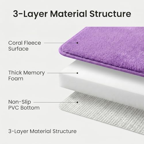 Memory Foam Bathroom Rugs Sets 2 Piece - color: Purple