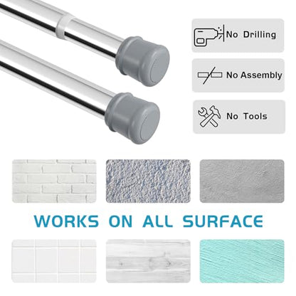 No Sectional Assembly Tension Curtain Rod 42-78 Inch | 1" Diameter Spring Long Adjustable Shower Curtain Rods for Bathroom Windows Closet No Drilling No Rust, Silver - color: Silver, size: 42-78Inch, No Assembly