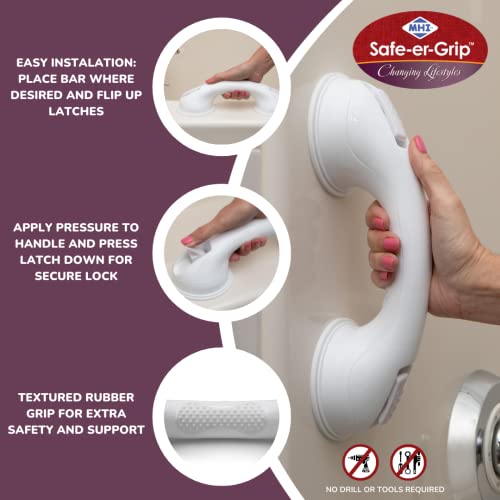Safe-er-Grip Suction Cup Grab Bars for Bathtubs & Showers, White, 12 inches | Changing Lifestyles, Safety Bathroom Assist Handle - color: White, size: 12 inch (Pack of 1)