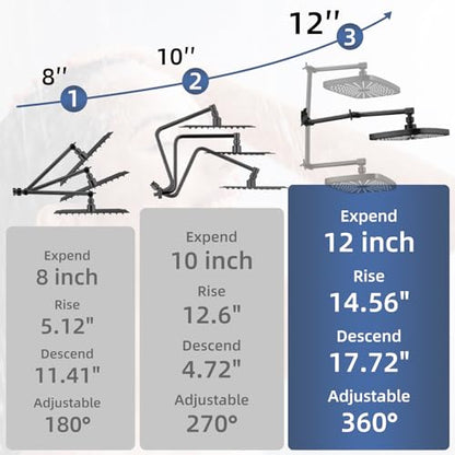 12" High Pressure Rain/Rainfall Shower Heads With Handheld Spray Combo (3+1 Settings & Built-in Power Wash Mode), Double/Dual Shower Head With Handheld - Height/Angle Adjustable(Matte Black) - color: Matte Black, size: 12 Inch