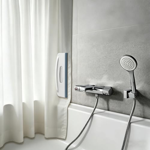 2-in-1 Shower Squeegee and Magnetic Shower Curtain Clips, All-in-One Silicone Squeegee for Glass Door with Splash Guard Clips, No-Drill Adhesive Water Guard for Bathroom, Gray/White, Pack of 2