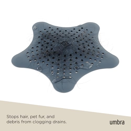 Umbra Starfish Hair Catcher, Suction Cup Drain Cover, 6-Inch, Slate Blue | Silicone material, flexible and durable, water resistant seal, easy to clean, rust proof, fits standard tubs - color: Slate Blue